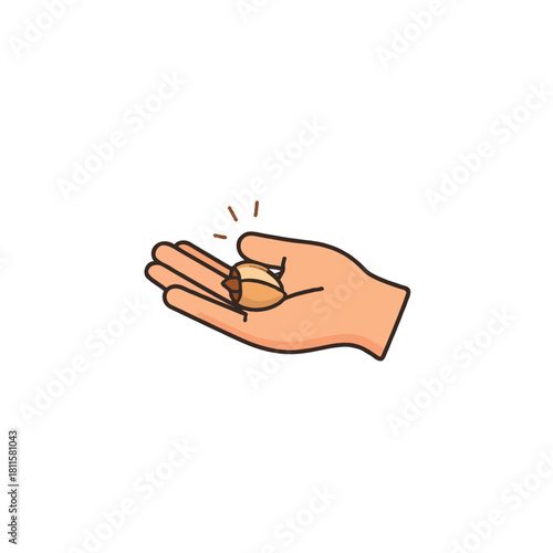 Illustrative hand presenting a peanut with whimsical light effects emphasizing nutritional value