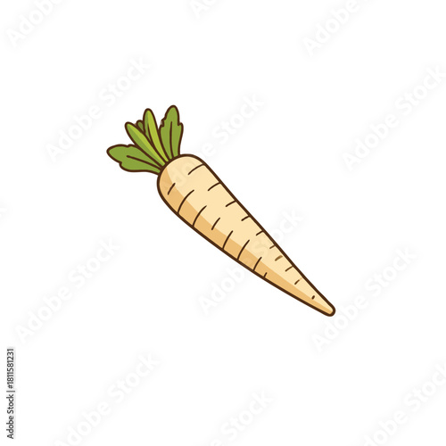 Isolated cartoon parsnip illustration showcasing its creamy coloration, healthy leaves, and