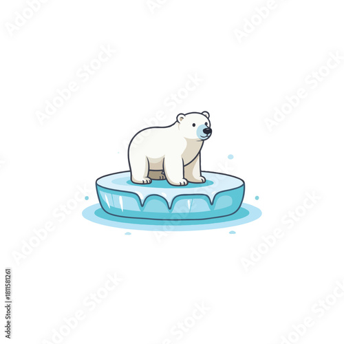 Isolated polar bear on melting ice floe illustrates the environmental impact of climate change and