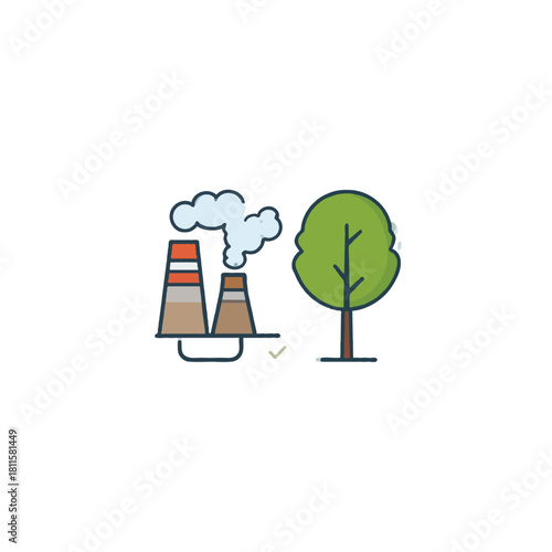 Juxtaposing industrial emission and arboreal symbiosis showcasing ecological balance striving for