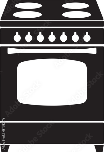 Illustration of kitchen stove with burners and oven for cooking appliance