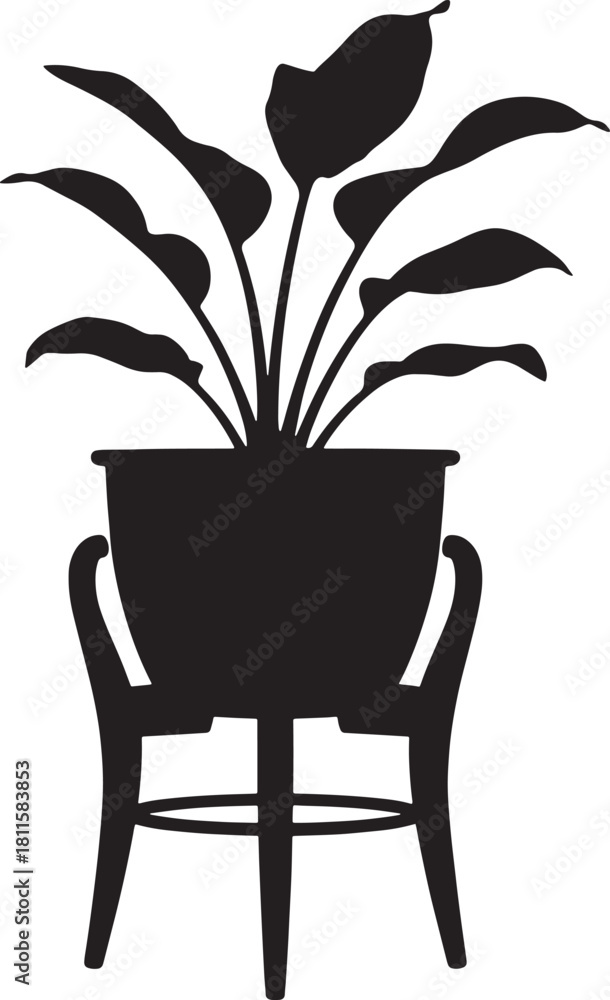Fototapeta premium Potted Plant Silhouette With Stand In Interior Decoration Element Design
