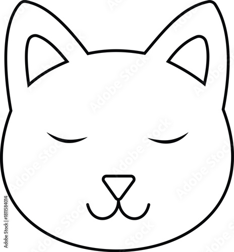 Simple black and white line drawing of a sleeping cat face