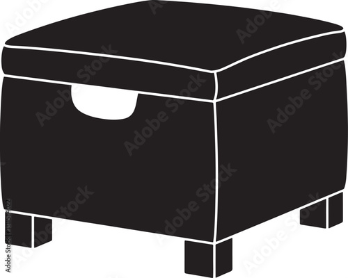 Silhouette illustration of storage ottoman bench isolated on transparent background