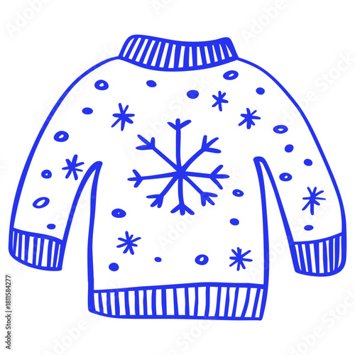 Doodle of a Christmas Sweater with Snowflakes