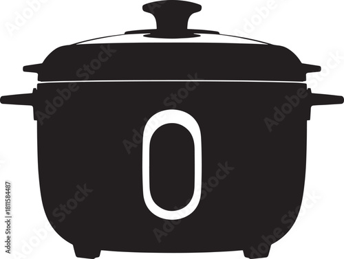 Vector illustration of kitchen rice cooker home appliance cooking pot in black color