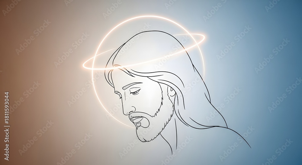 Obraz premium Modern Minimal Illustration of Jesus with Crown of Light