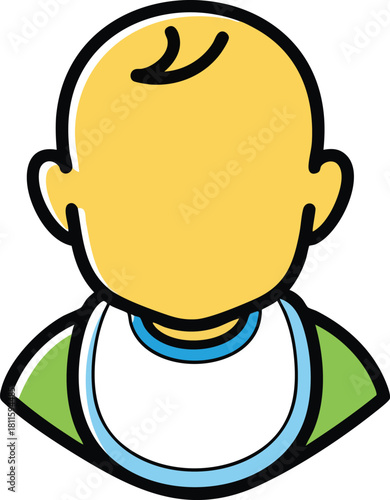 Simple Cartoon Baby With Yellow Head And White Bib And Green Outfit