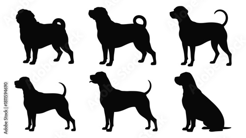 Dog silhouettes collection on white background