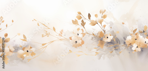 Watercolor vector painting of golden flowers and delicate leaves on white background, charming and visual appealing, captivating. Beautiful watercolor illustration of vibrant arrangement