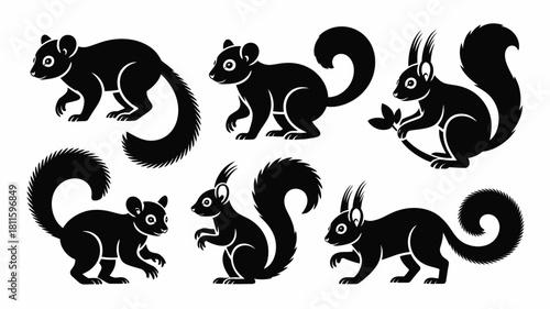 Cute stylized black squirrel vector icons