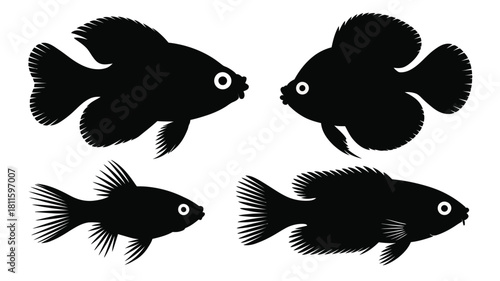 Four aquatic fish silhouettes vector design