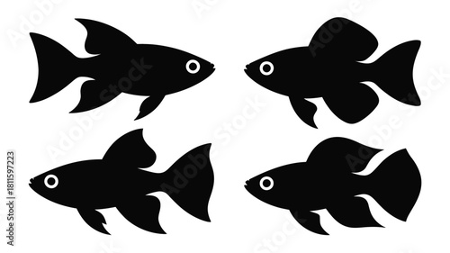 Simple black fish icons, isolated on white