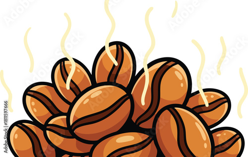 Pixel Art Heap Of Roasted Coffee Beans With Steam Rising From Above