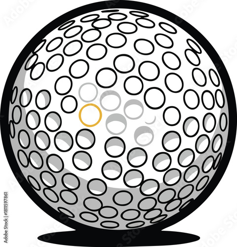 Close Up Golf Ball Dimples White With Orange Outline Accent White Background