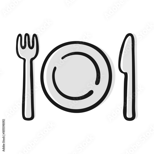 Hand Drawn Plate, Fork, Knife Icon
