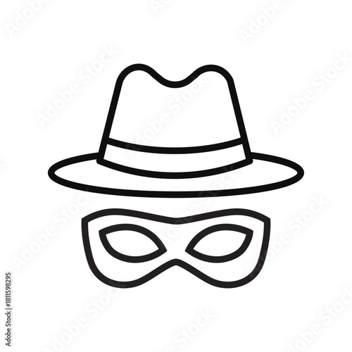 Incognito mask line vector icon with simple hat shape, clean outline, privacy concept template, tech minimal style