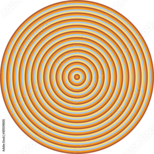 Visual effect created by brown, gold, pale blue and yellow circles getting progressively smaller