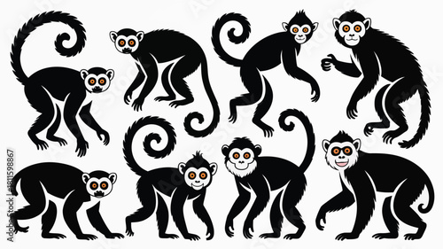 Black and white cartoon monkeys set vector