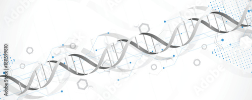 Futuristic DNA science background, connected neural network