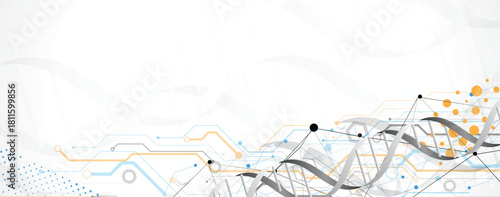 Futuristic DNA science background, connected neural network