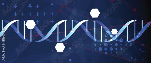 Futuristic DNA science background, connected neural network