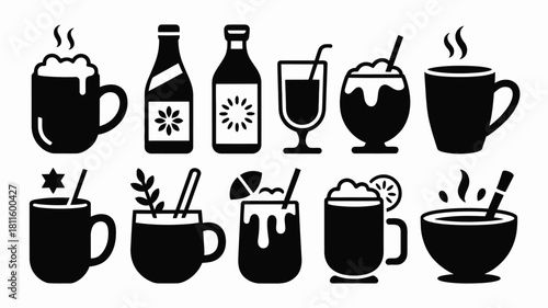 Assorted hot and cold beverages icon pack