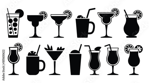 Vector set of various cocktail drink icons