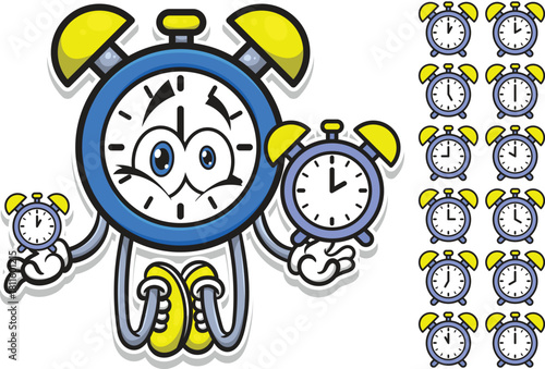 Cute Alarm Clock Character Vector Set