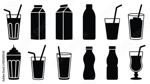 Various drink packaging and glasses vector
