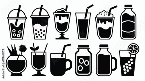 Diverse drink icons set simple illustration