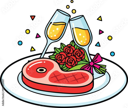 A Raw Steak Dinner With Champagne And Roses A Celebration Meal
