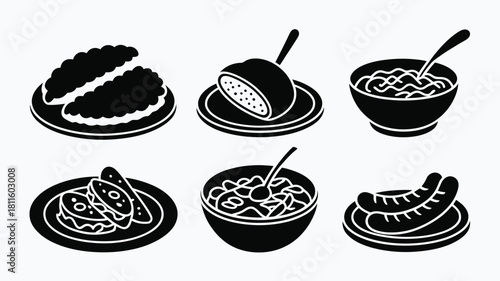 Assorted food meals dishes silhouette icons
