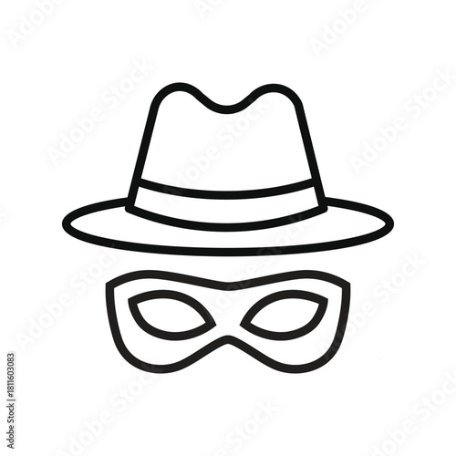 Incognito mask line vector icon with simple hat shape, clean outline, privacy concept template, tech minimal style