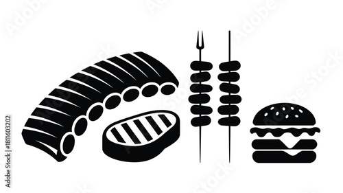 Assorted bbq grill meat and burger icons