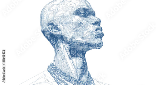 Abstract Geometric Illustration of a Person with Chain Necklace on White