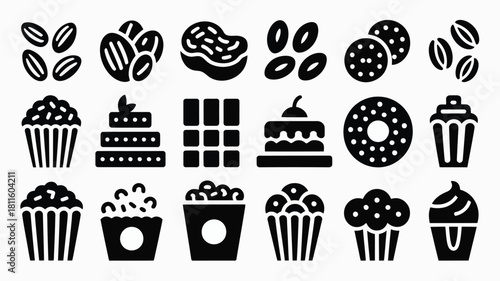 Assorted sweet treats and snacks icon set