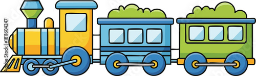 Yellow Blue and Green Toy Train With Green Cargo Load