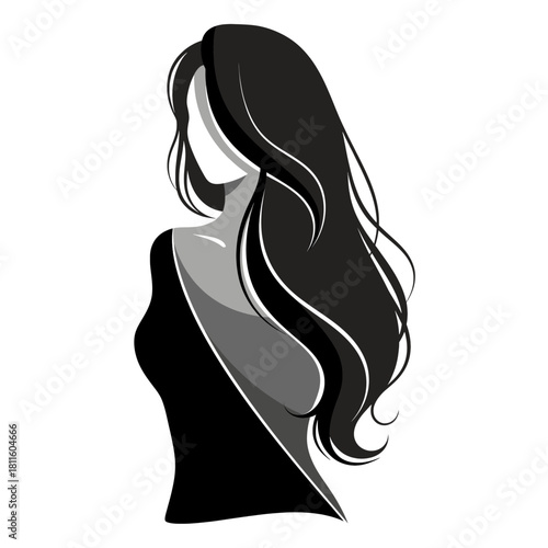 Elegant Woman with Flowing Hair A Captivating Silhouette Illustration