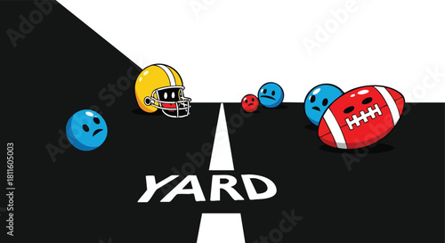 Pixel Art Football Game With A Helmet And Balls Yard Line In A Stylized Field