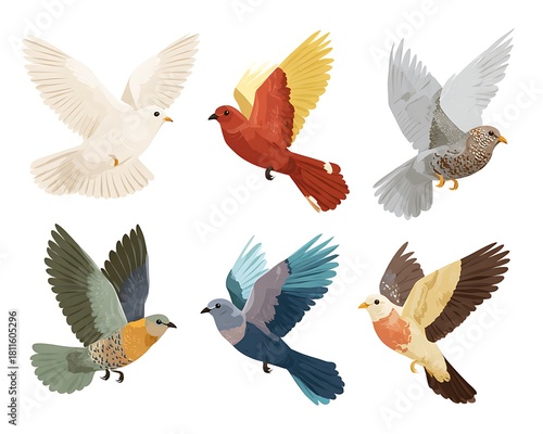 Set of colorful birds isolated on white background vector illustration