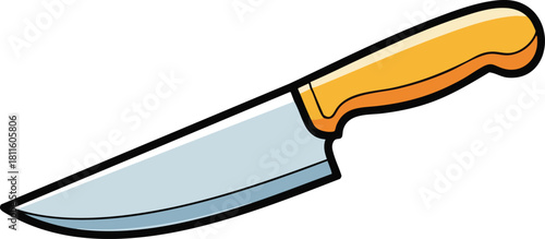 Sharp Chefs Knife with Orange Handle on White Background