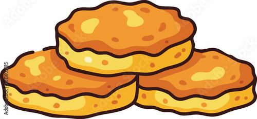 Golden Brown Biscuits Stacked Together Isolated On White Background