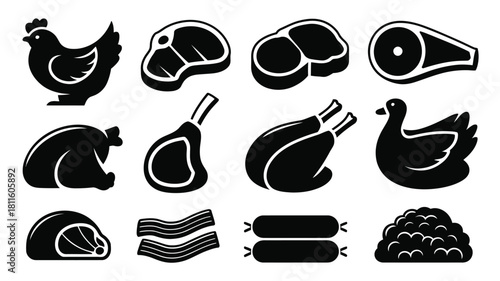 Various meat and poultry icons collection