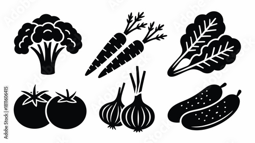 Healthy fresh raw vegetables kitchen icons