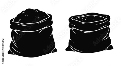 Two monochrome sacks filled with granular substances a visual depiction
