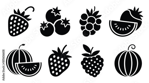 Assortment of fruit icons, berries, melon