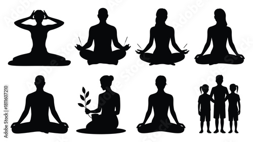 Mindful yoga meditation and relaxation set