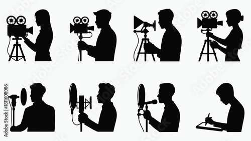 Creative media production team silhouettes