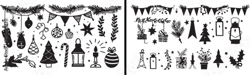 Winter Leaves Illustration, Decorative Branch Drawing, Pine Leaves Art, Hand Drawn Winter Design, Minimal Nature Vector, Black and White Botanical Art, Elegant Winter Plant, Seasonal Leaf Outline, Fes